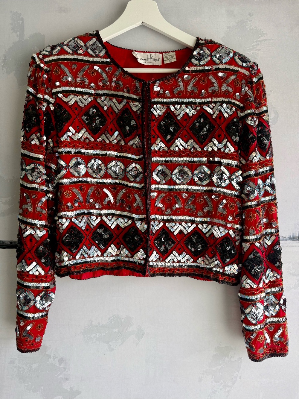 Laurence Kazar Red Embellished Beaded Jacket PM